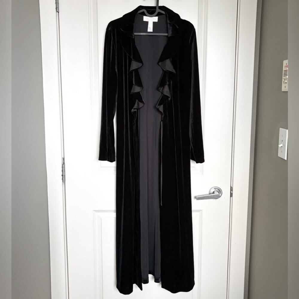 Oscar de la Renta Pink Label Black Velvet Ruffle Duster Robe L - Picture 3 of 5
